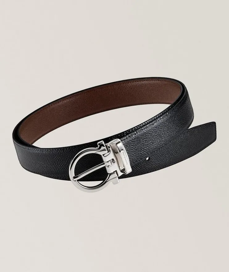 Adjustable & Reversible Gancini Leather Belt