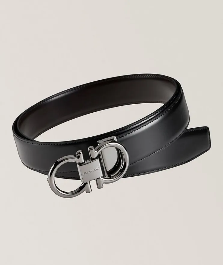 Adjustable & Reversible Double Gancini Leather Belt