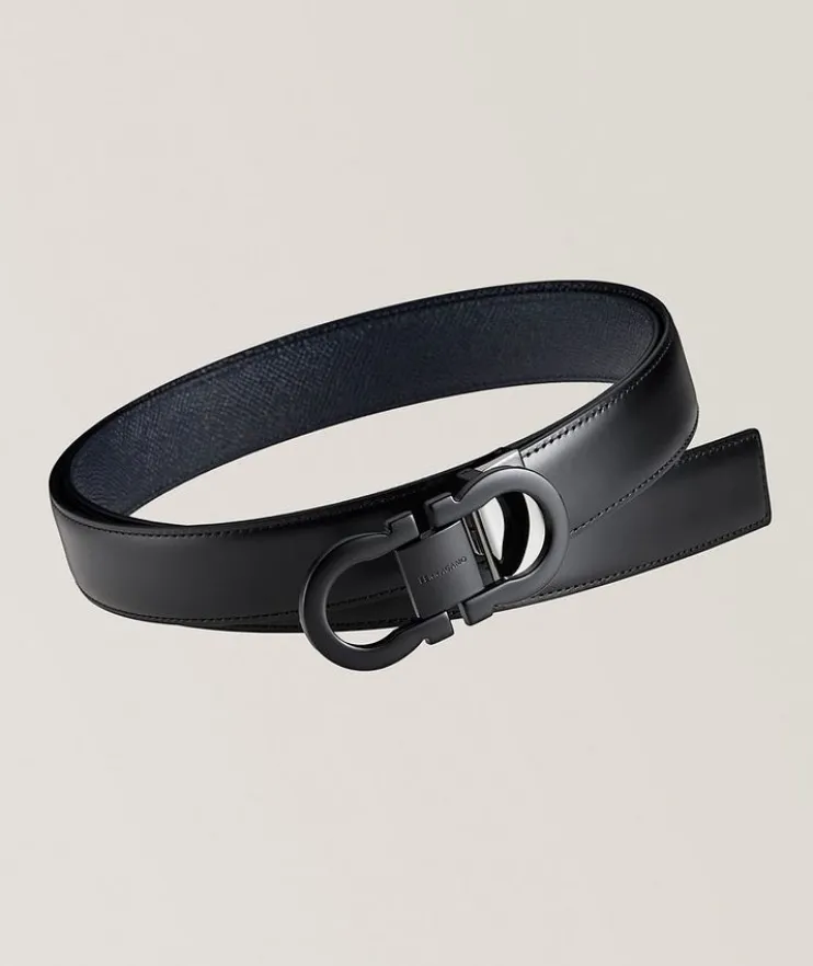 Adjustable & Reversible Double Gancini Leather Belt