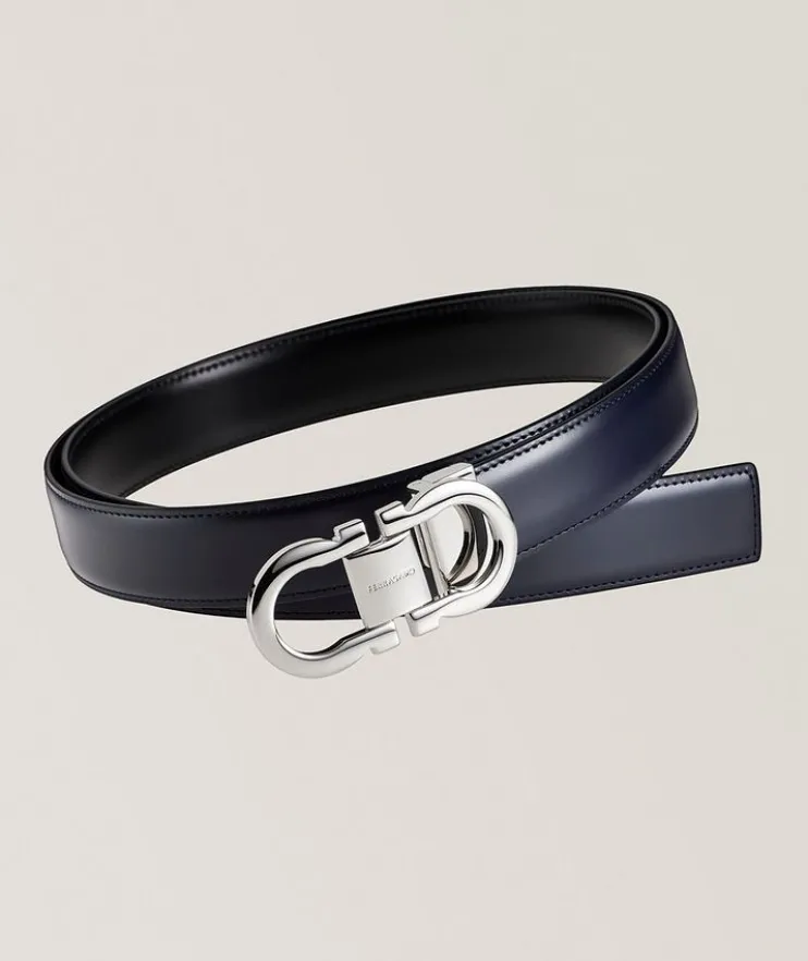 Adjustable & Reversible Double Gancini Leather Belt