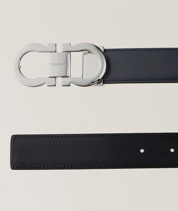 Adjustable & Reversible Double Gancini Leather Belt