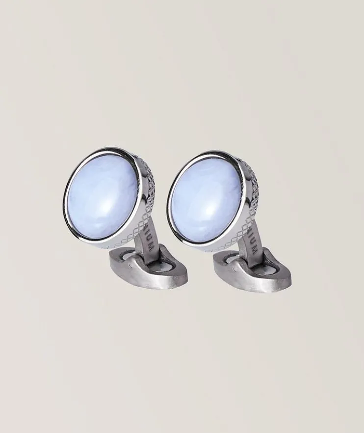 Agate Titanium Classic Round Cufflinks