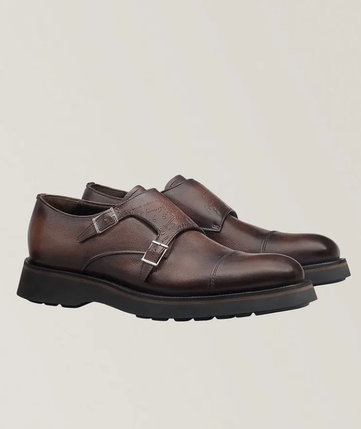 Alessio Scritto Leather Double Monkstraps