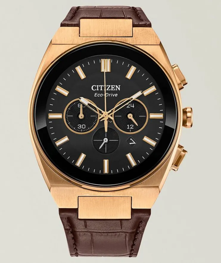 Axiom Eco Drive Stainless Steel & Leather Strap Watch