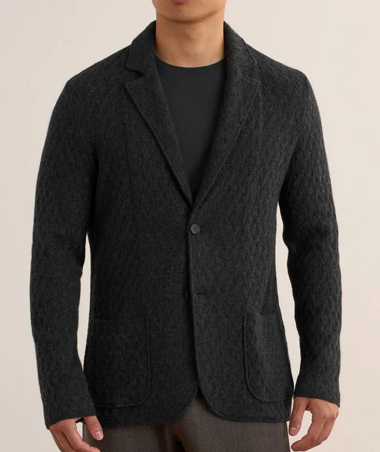 Basket Weave Virgin Wool-Blend Cardigan