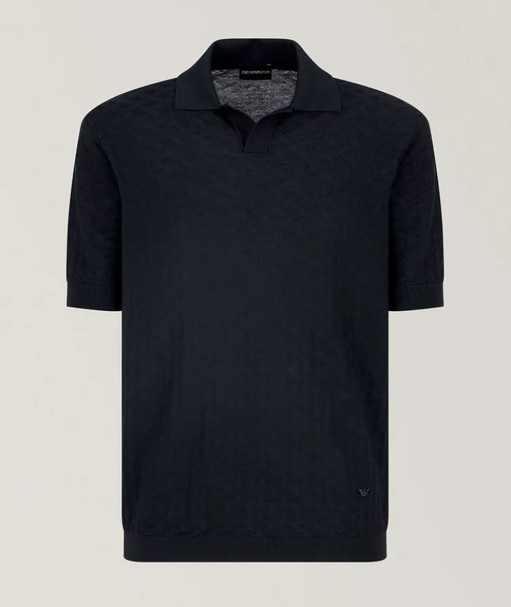 Basketweave Virgin Wool Knit Polo