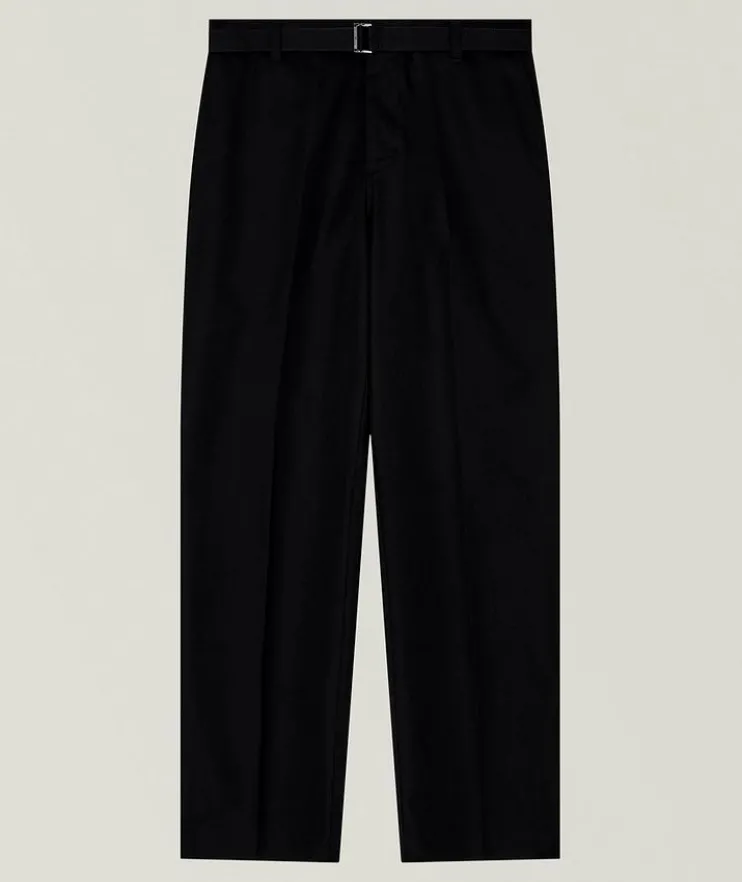 Belted Cotton-Silk Dress Pants