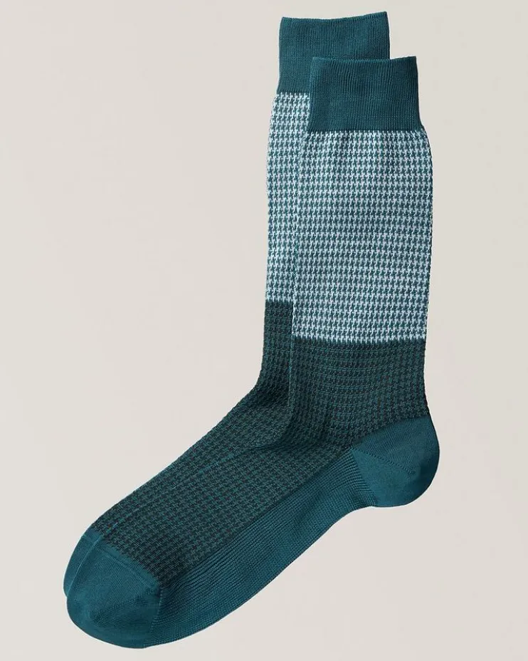 Bi-Colour Houndstooth Stretch-Cotton Socks