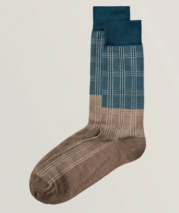 Bi-Colour Plaid Stretch-Cotton Socks