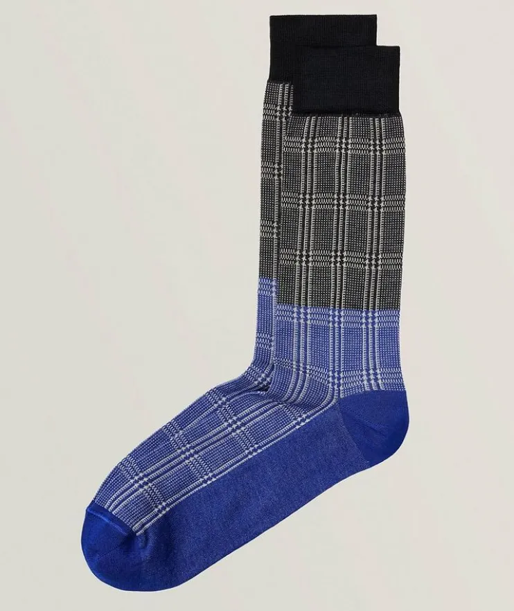 Bi-Colour Plaid Stretch-Cotton Socks