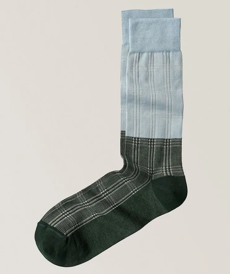 Bi-Colour Plaid Stretch-Cotton Socks