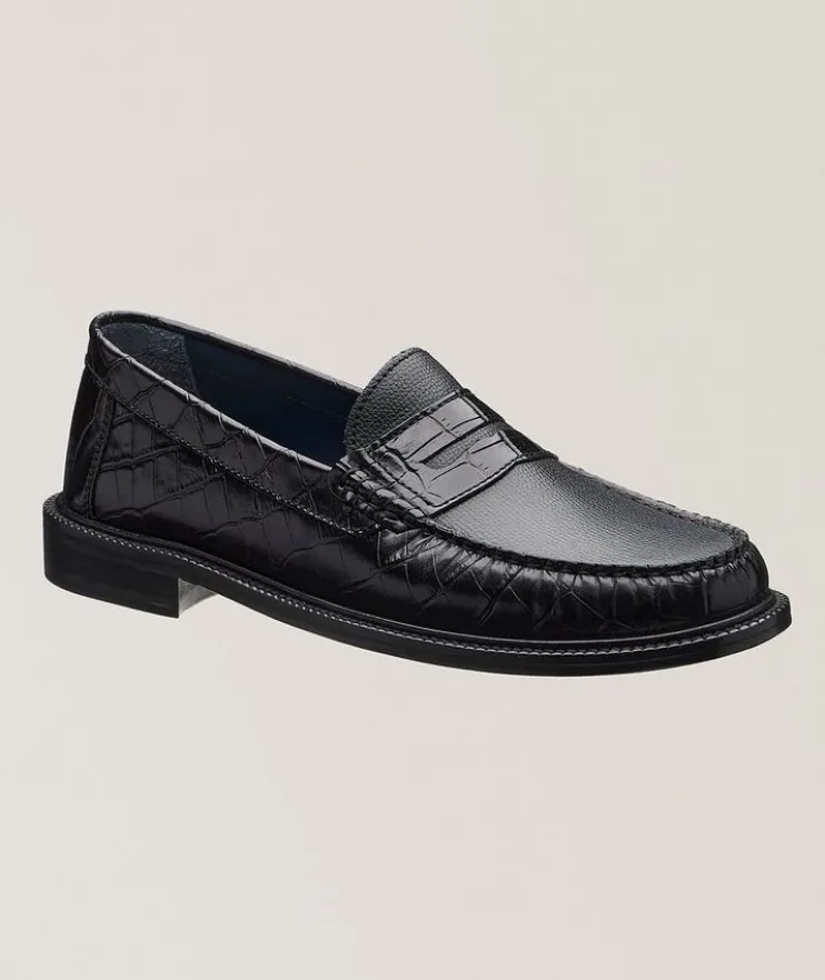 Bi-Material Leather Penny Loafers