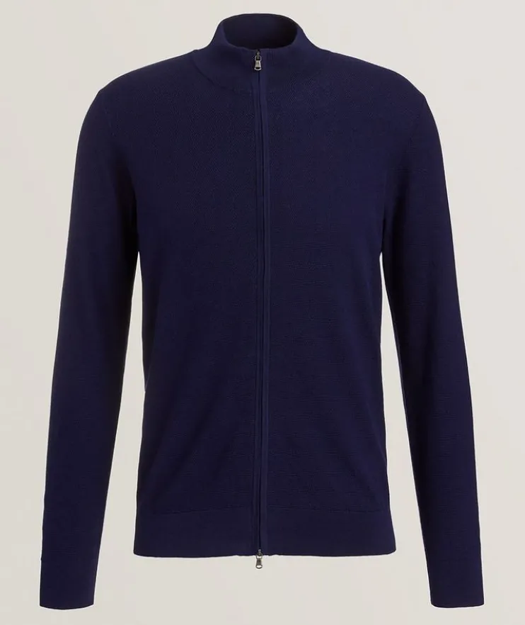 Birdseye Cotton-Blend Full-Zip Sweater
