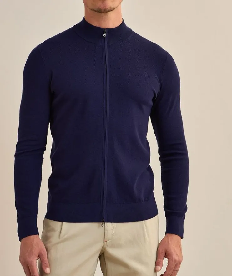 Birdseye Cotton-Blend Full-Zip Sweater