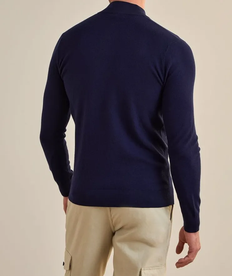 Birdseye Cotton-Blend Full-Zip Sweater