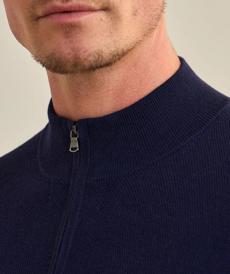 Birdseye Cotton-Blend Full-Zip Sweater