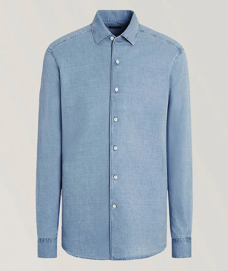 Bleached Cotton-Linen Denim Shirt