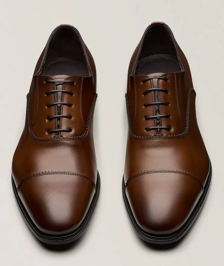 Boston Burnished Leather Cap-Toe Oxfords