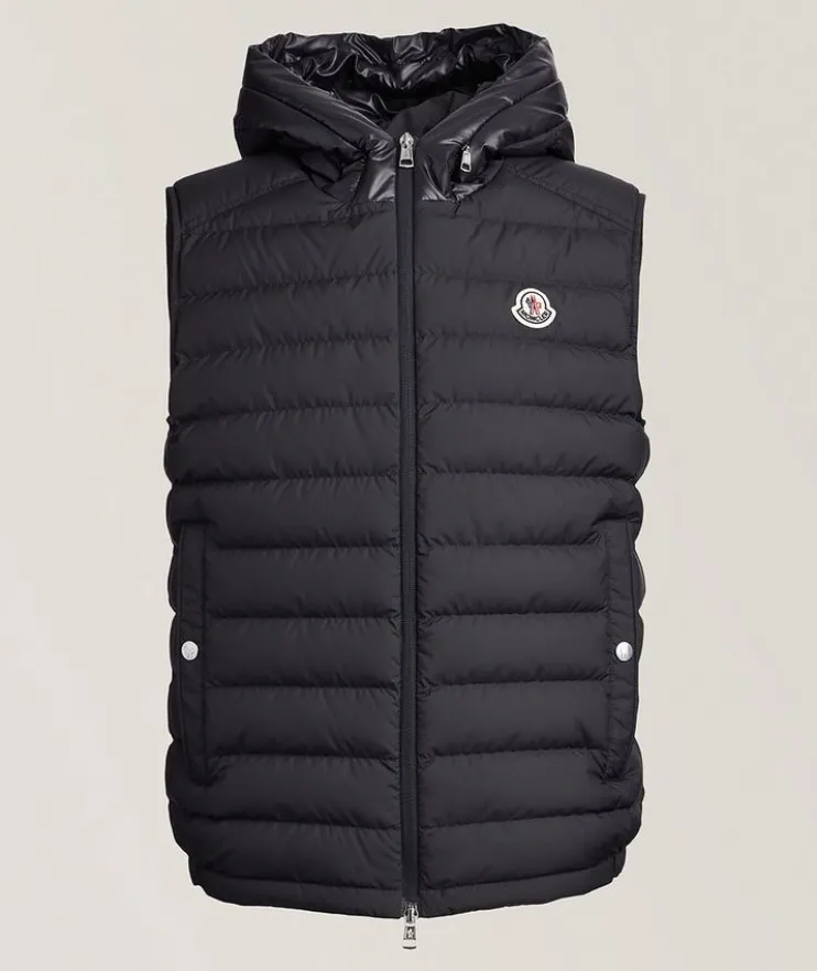 Bourget Text Down Hooded Puffer Vest