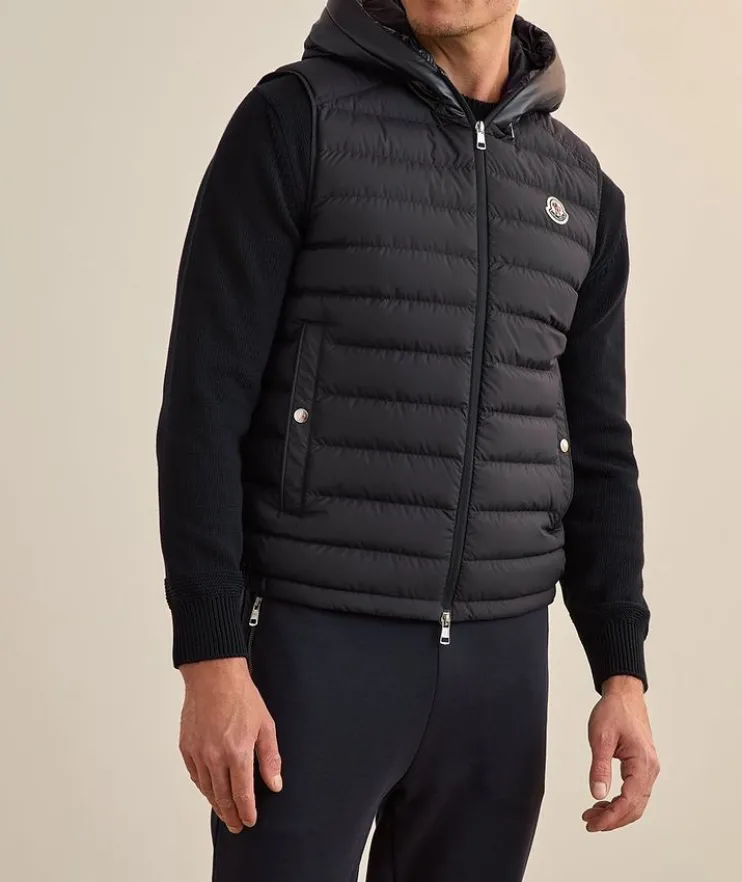 Bourget Text Down Hooded Puffer Vest