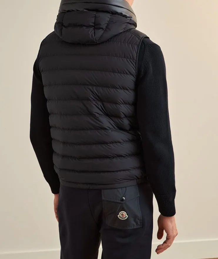 Bourget Text Down Hooded Puffer Vest
