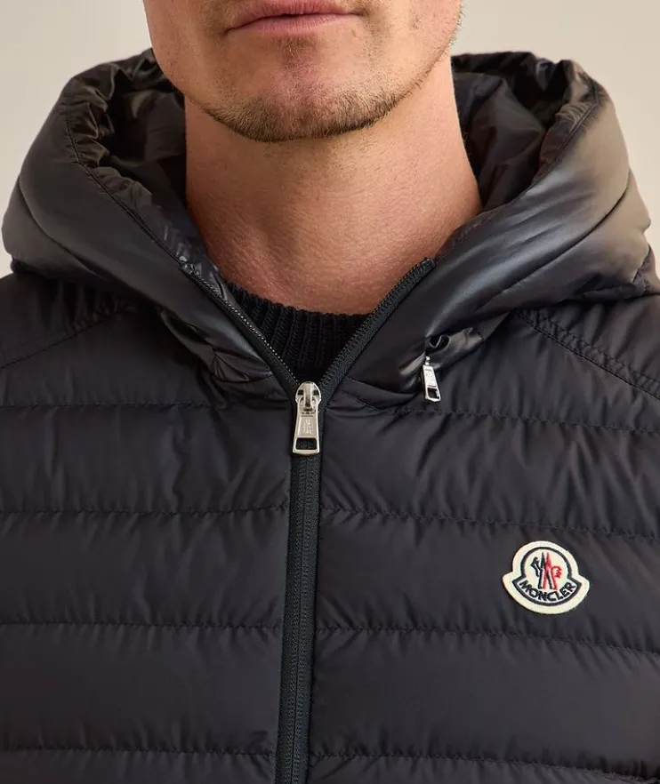 Bourget Text Down Hooded Puffer Vest