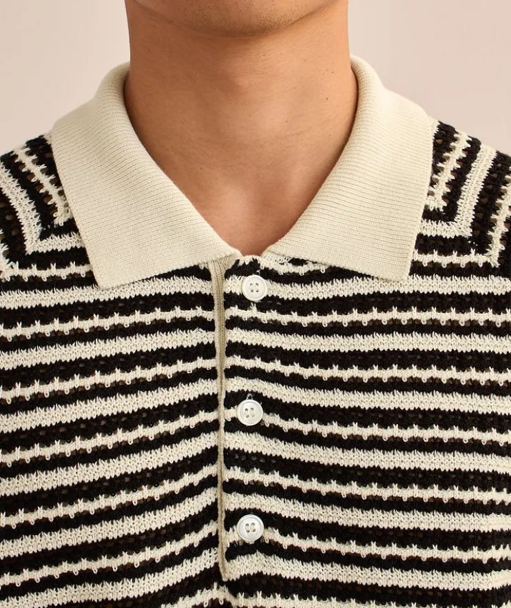 Brett Striped Crochet Polo