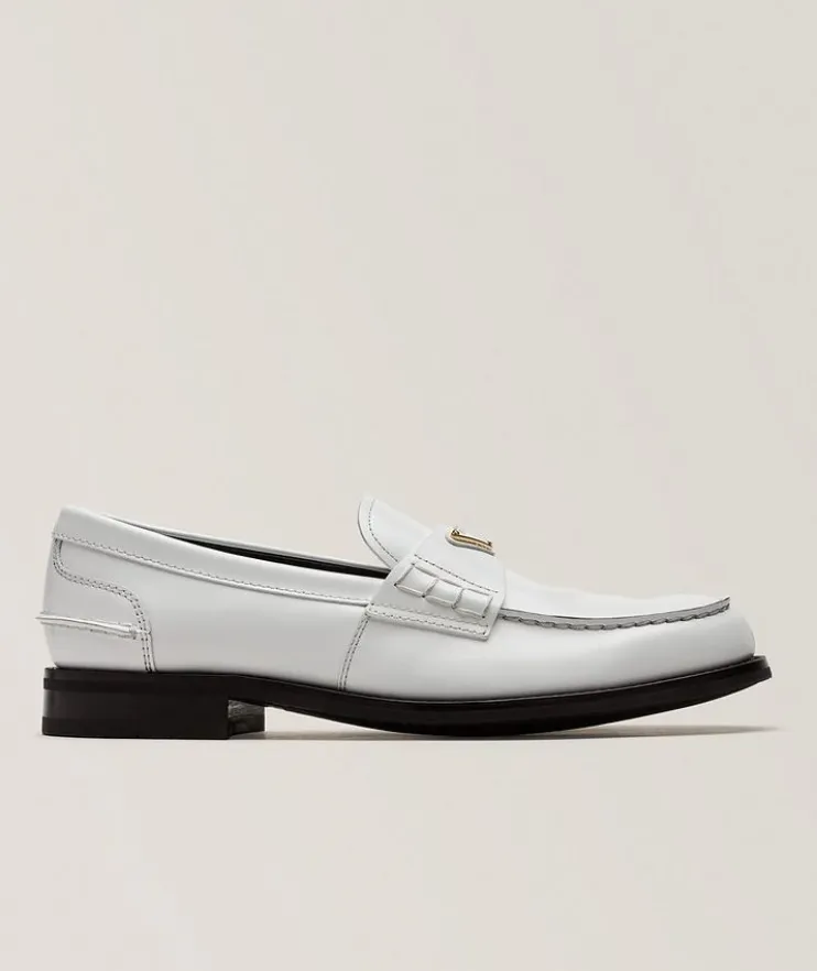 Brushed Leather Triangle Logo Loafers