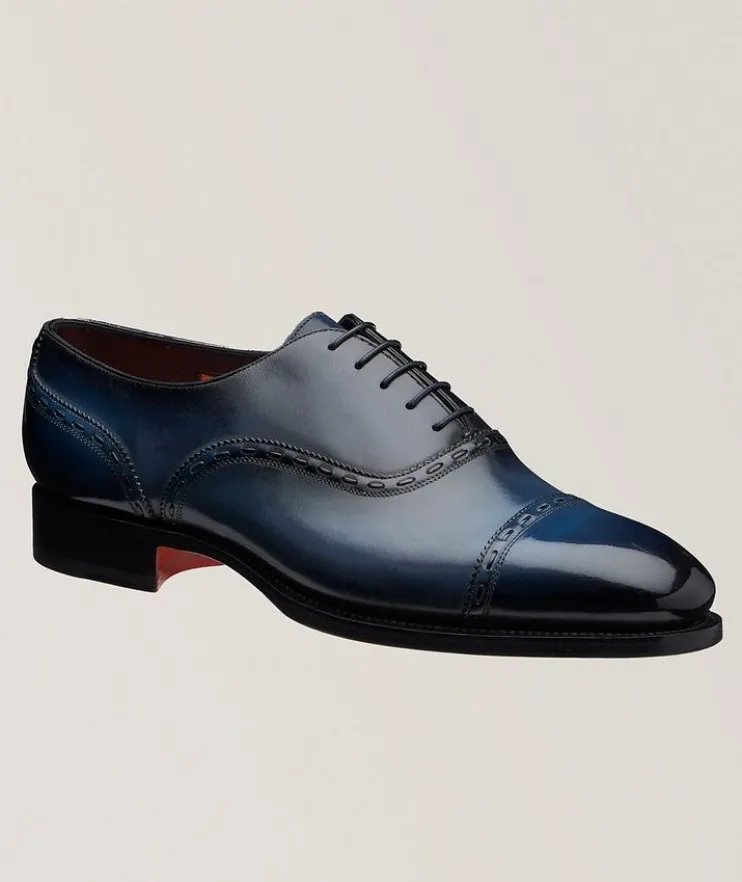 Burnished Leather Cap-Toe Oxfords