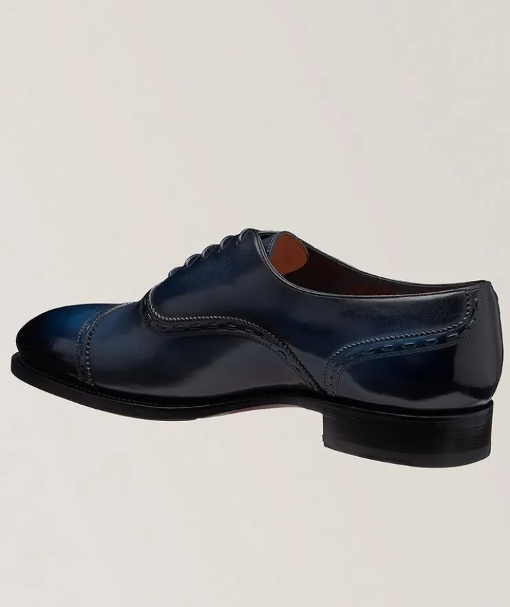 Burnished Leather Cap-Toe Oxfords