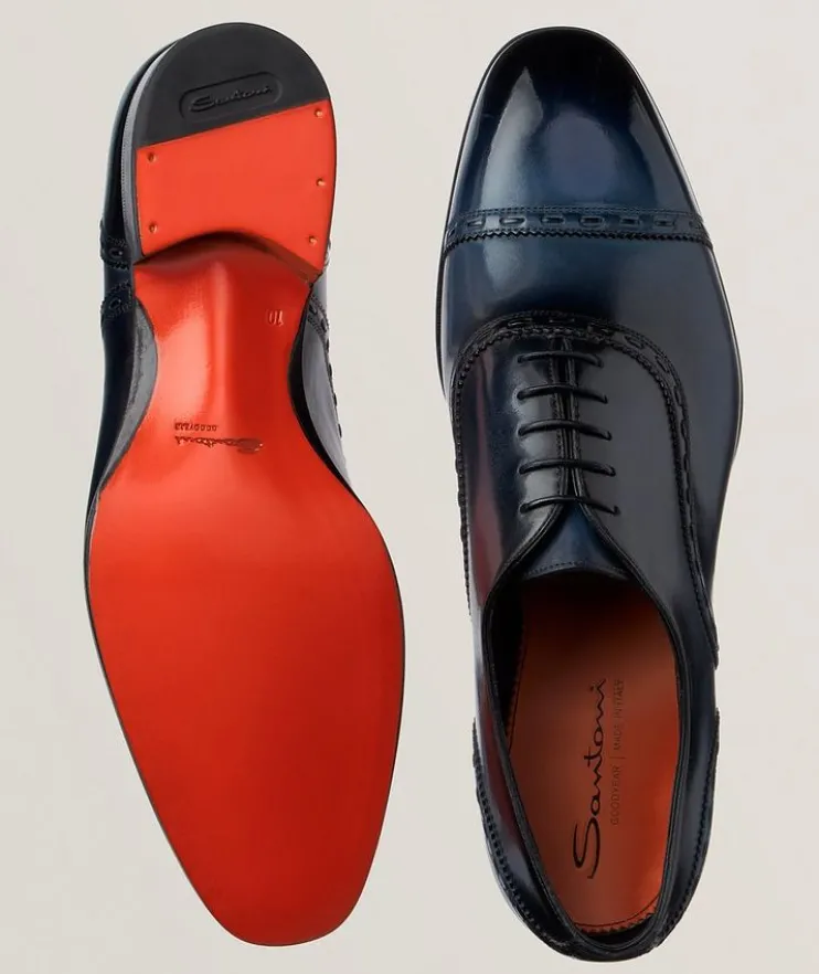 Burnished Leather Cap-Toe Oxfords