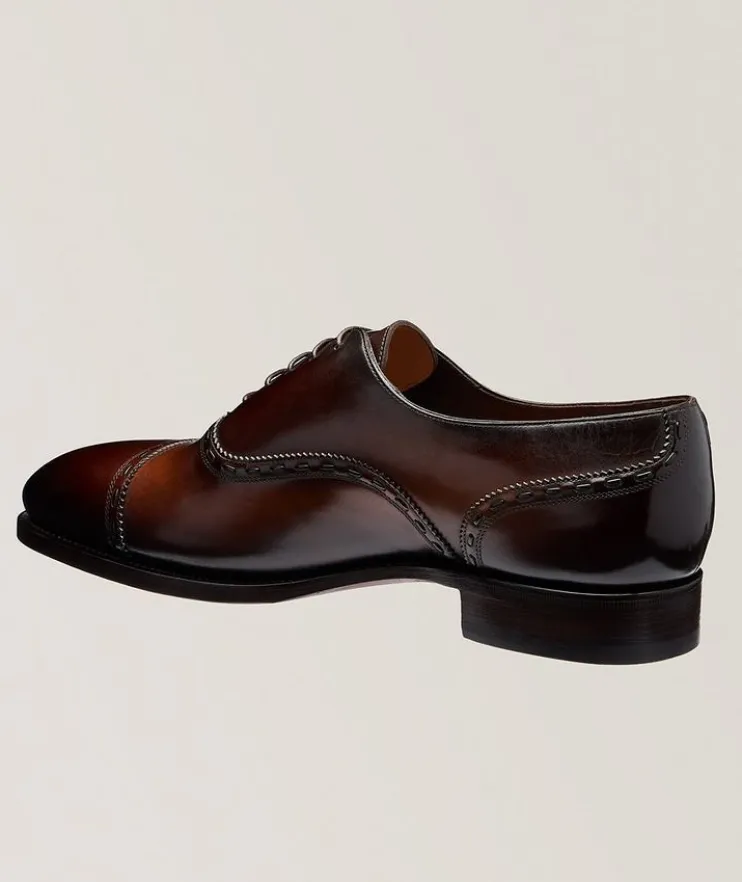 Burnished Leather Pick Stitch Oxfords
