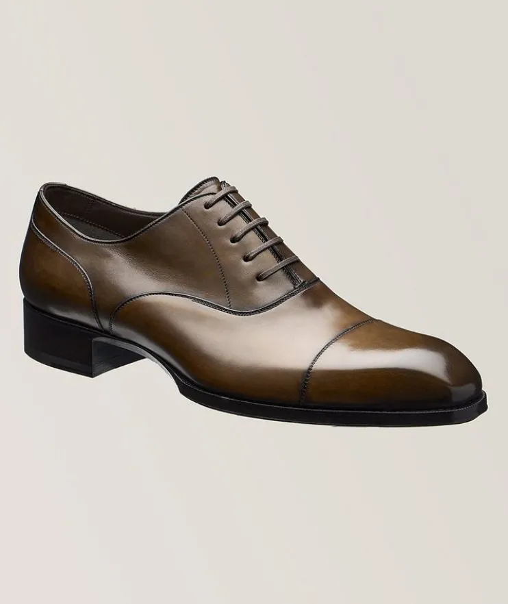 Burnished Leather Cap-Toe Oxfords