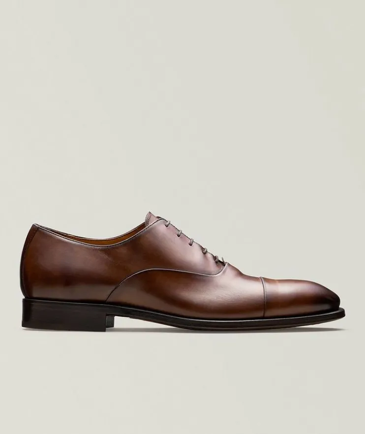 Burnished Leather Cap-Toe Oxfords