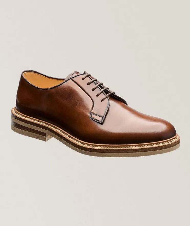 Burnished Leather Contrast Stitch Derbies