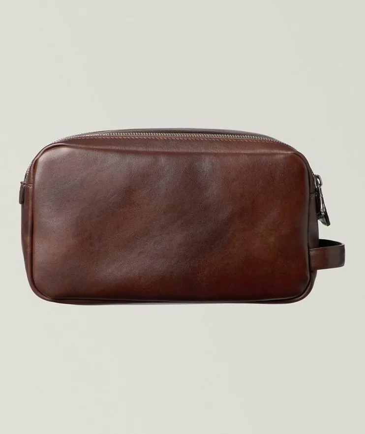 Burnished Leather Double-Zip Toiletry Bag