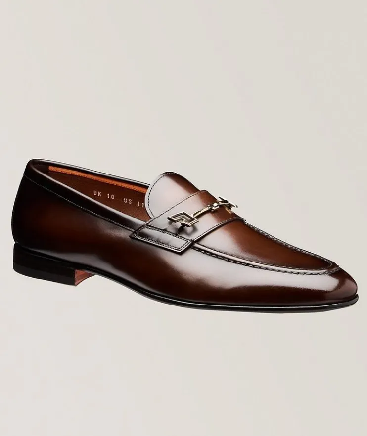 Burnished Leather Horsebit Saddle Loafers