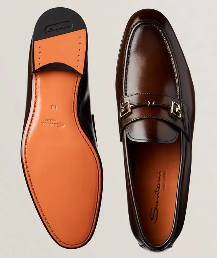 Burnished Leather Horsebit Saddle Loafers