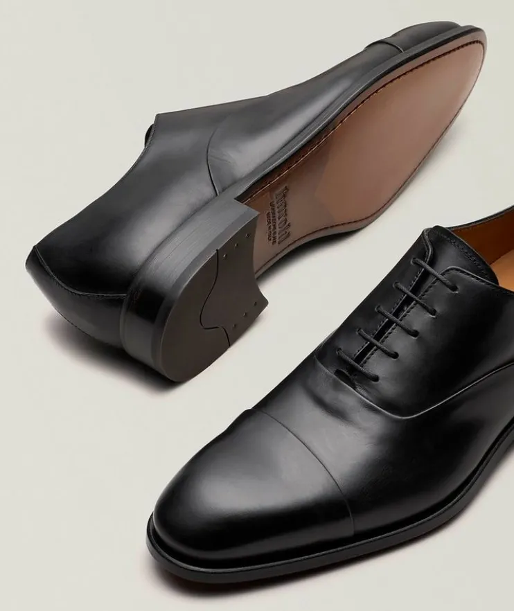 Burnished Leather Cap-Toe Oxfords