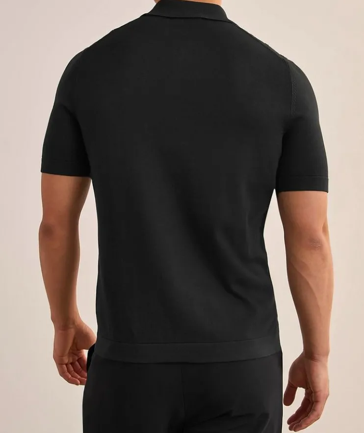 Cable Knit Full-Button Polo Shirt