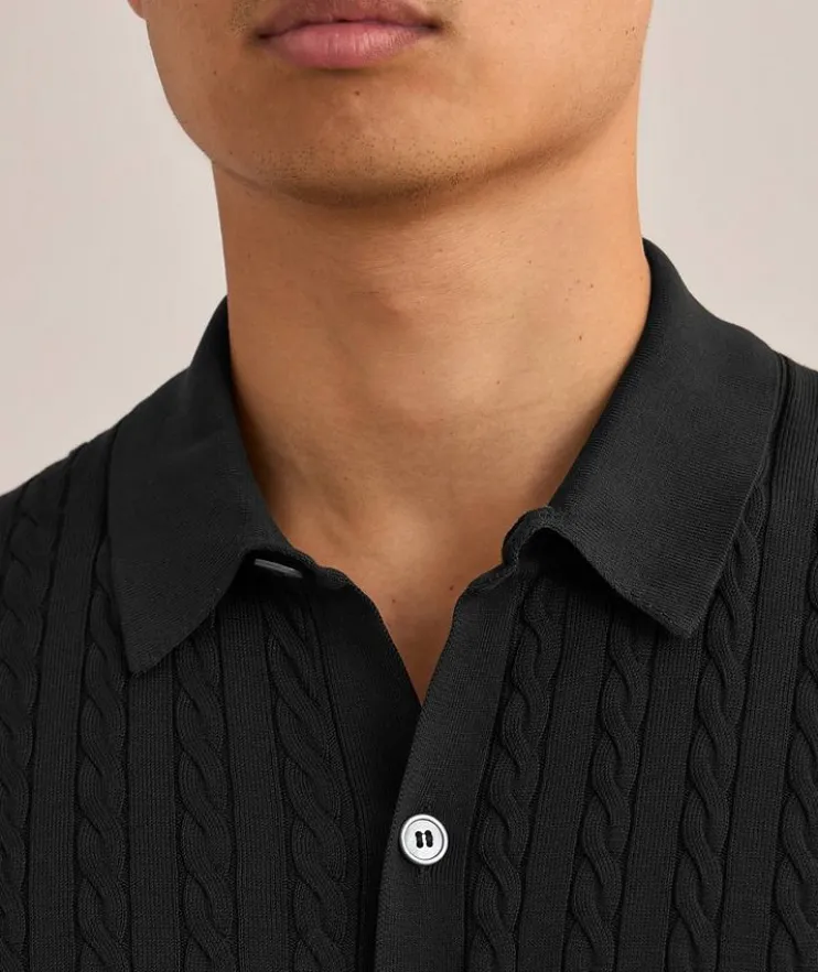 Cable Knit Full-Button Polo Shirt