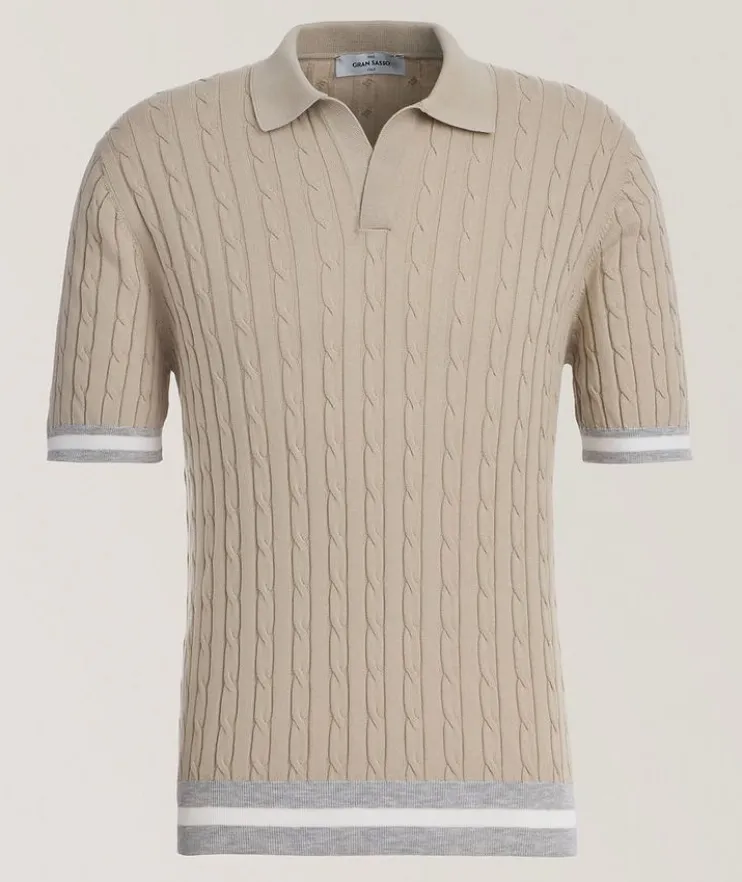 Cable-Knit Cotton Stripe-Trim Polo