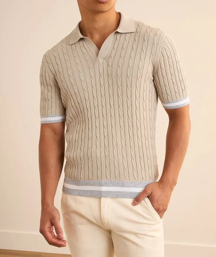 Cable-Knit Cotton Stripe-Trim Polo