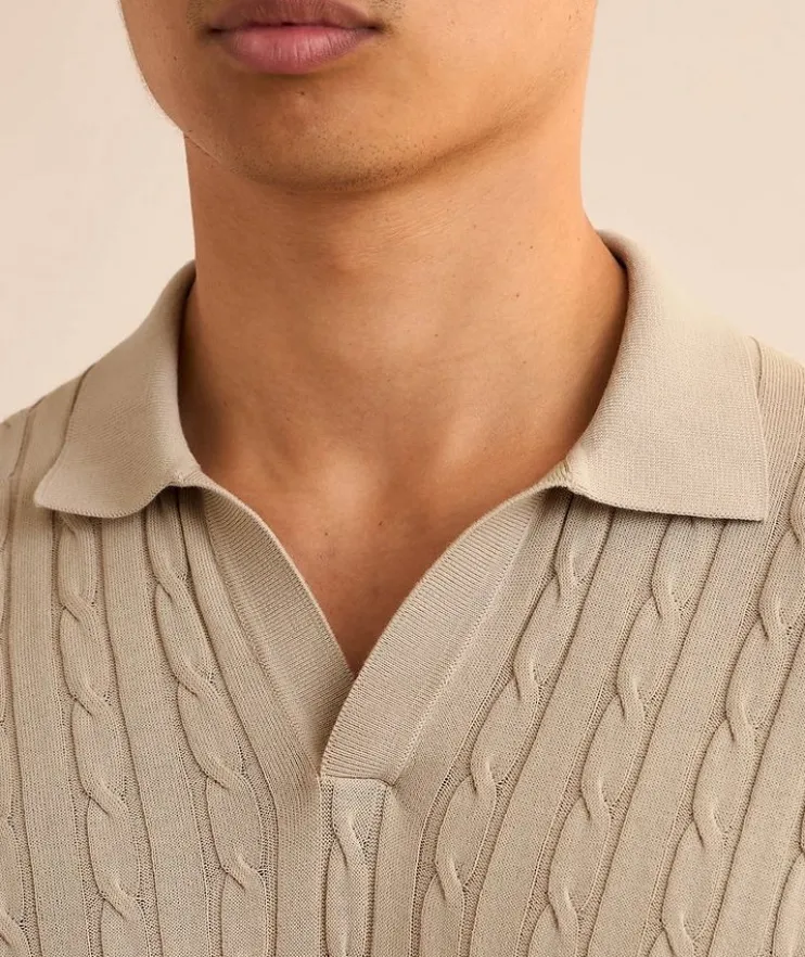 Cable-Knit Cotton Stripe-Trim Polo