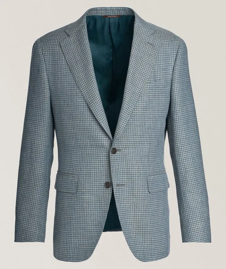 Capri Houndstooth Linen-Wool Sport Jacket