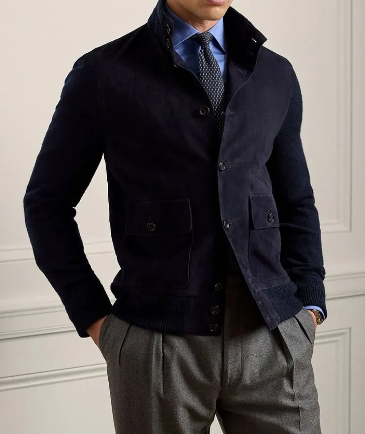 Cashmere & Suede Buttoned Cardigan