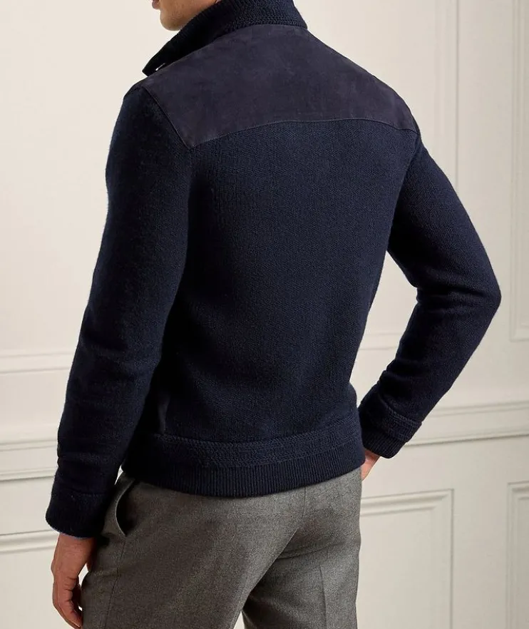 Cashmere & Suede Buttoned Cardigan