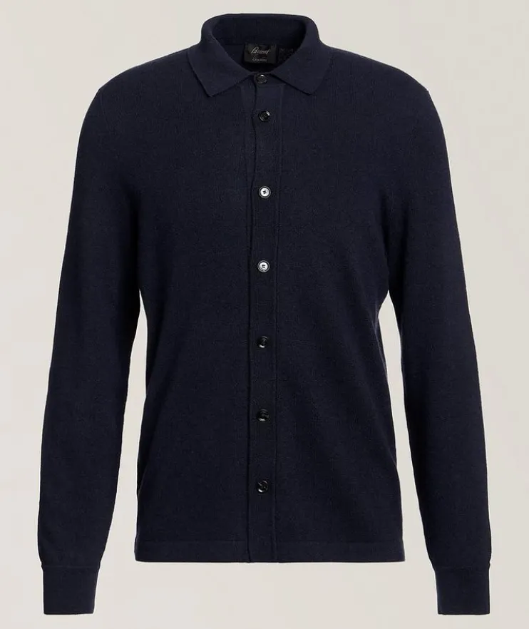 Cashmere Full-Button Polo Cardigan