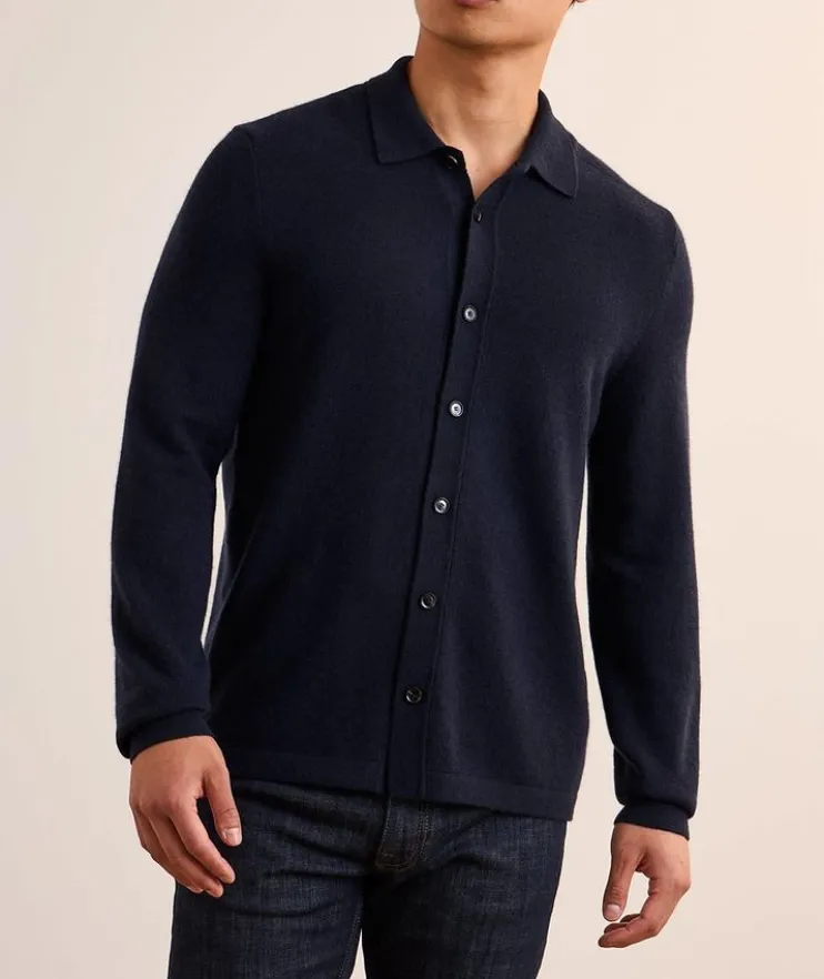 Cashmere Full-Button Polo Cardigan