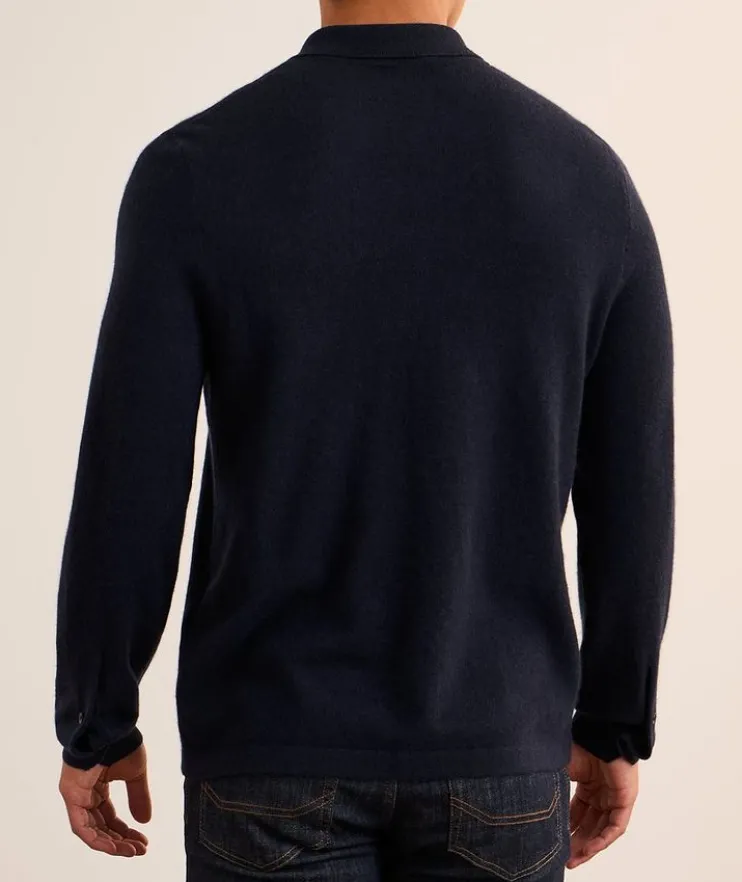 Cashmere Full-Button Polo Cardigan